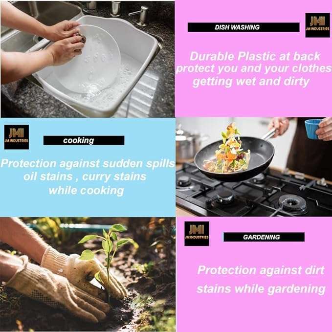 JMi Cotton Waterproof Kitchen Apron for Cooking – Washable Chef Apron for Men & Women | Printed, Polka Dot, Plus Size, Home & Cleaning Apron RED & BLUE (Free, MULTI - 1, 2) 6