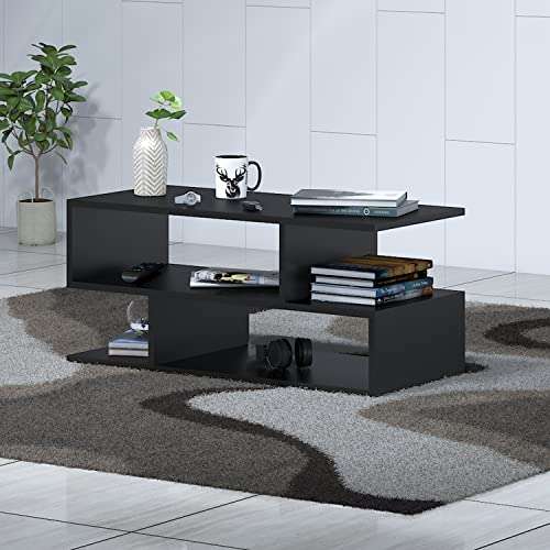 Klaxon S Shape Engineered Wood Coffee Table/Centre Table/Tea Table (Black) 1