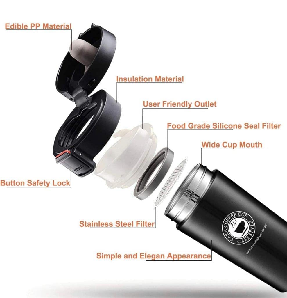 Nirvik Double Wall 380ML Vacuum Insulated Travel Stainless Steel Coffee/Tea Flask Thermos/Tumbler with Flip Lid Mesh Strainer Hot and Cold 3