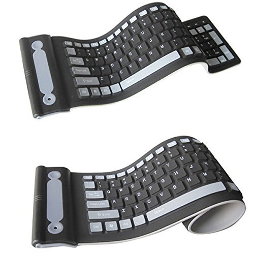 BLUEXIN Waterproof Dustproof Portable Silicone Flexible Folding Roll Up Soft Rubber Keyboard Black 6
