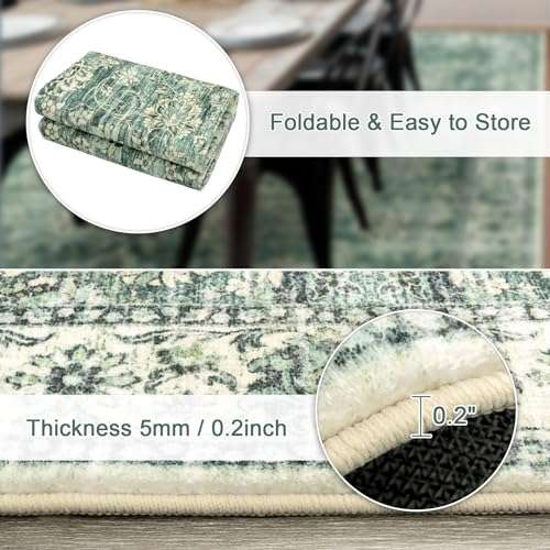 LIVEBOX Green Washable 2x6 Runner Rug for Entryway, Non Slip Kitchen Mats for Floor Bathroom, Vintage Indoor Front Door Mat Low-Pile Runners for Hallways Bath Laundry, Green 5