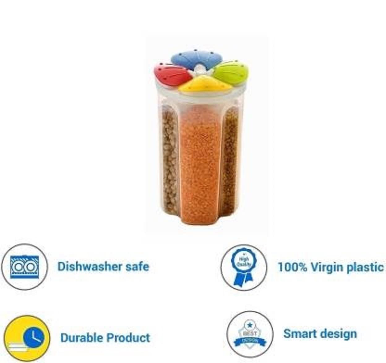 Shopfleet 4 Section Air Tight Food Grain Storage Masala Cereal Dispenser Jar Container Box 2500ml (Set of 2) 4