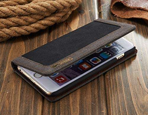 ClickCase Iconic Series for vivo Y21A / Y21E Soft Canvas Denim Cloth Leather Wallet Flip Case Kick Stand with Magnetic Closure Flip Cover for vivo Y21A / Y21E (Dark Grey) 6