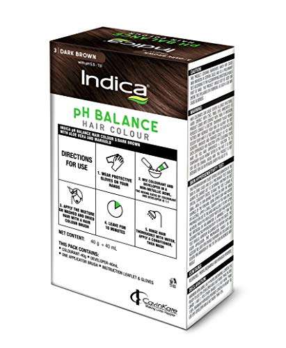Indica pH Balance Long Lasting Dark Brown Hair Color with the Goodness of Aloe Vera and Marigold (Applicator Brush and Gloves Included), 40g + 40ml 2