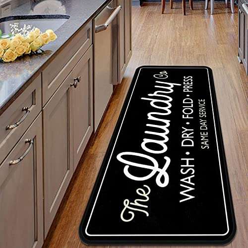 Farmhouse Laundry Room Rug Runner Non Skid Machine Washable Area Rugs Laundry Decor for Kitchen, Bath, Washroom (Black-1 72x24 in) 4
