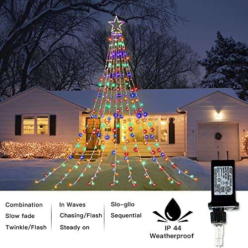 Christmas Decorations Star String Lights,320 LED Outdoor Christmas Tree Lights with 13" Topper Star,8 Modes Waterproof Hanging Fairy Twinkle Lights for Xmas New Year Party Holiday 3