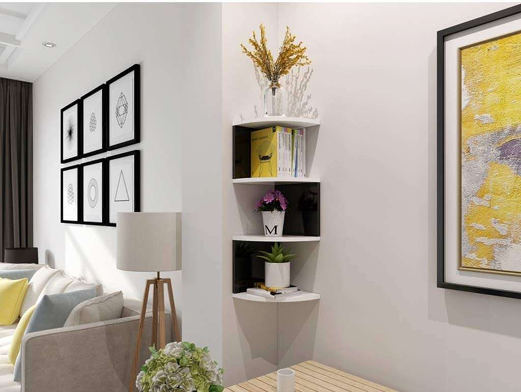 WooDinto Floating Corner Shelf, Wall-Mounted Wall Shelf for Bedroo Floating Corner Shelves (Black White) 4