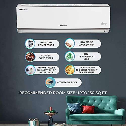 Voltas 1.4 Ton 5 Star Inverter Adjustable Split AC (Copper, 2021 175V ADJ, White) 2