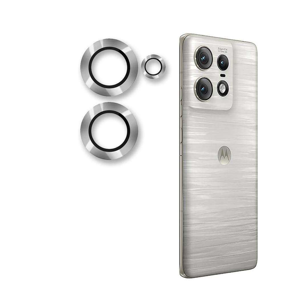 Amazon Brand - Solimo Camera Glass Lens Protector Ring for Motorola Edge 50 Pro Case Friendly with Edge to Edge Coverage and Easy Installation (Silver) 1