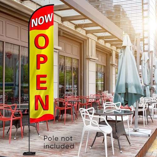 Open Flags for Businesses - Feather Banner - Now Open Sign for Business and House - Advertising Now Open Flag 12ft x 2.5ft Polyester 150D (Pole and hardware are not included) 4