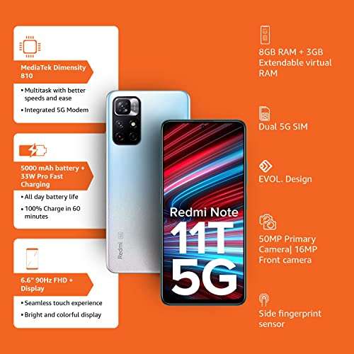 Redmi Note 11T 5G (Stardust White, 6GB RAM, 128GB ROM)| Dimensity 810 5G | 33W Pro Fast Charging | Charger Included | Additional Exchange Offers|Get 2 Months of YouTube Premium Free! 2