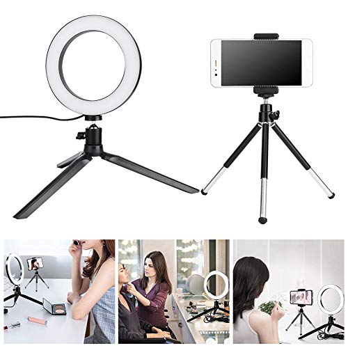 LED Ring Light, Dimmable LED Video Ring Light with Desktop Tripod Mobile Phone Holder, Camera Lamp Kit with Three Light for Live Streaming, Photography Lighting 6