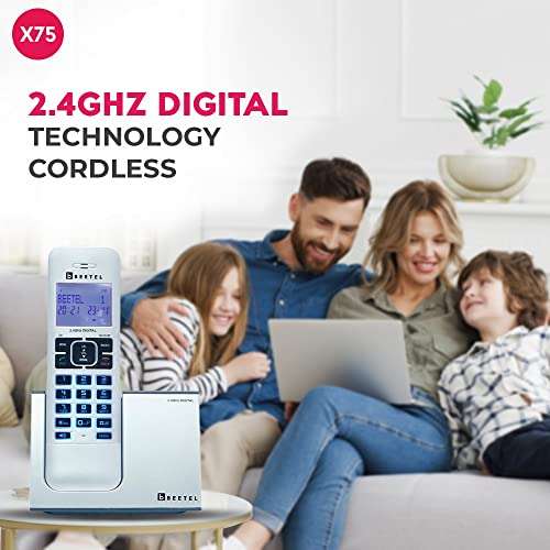 Beetel Newly Launched X75 2.4Ghz Cordless Landline,Dual Mode DTMF/FSK,1 Line 7 Segment LCD Display & Blue LED Backlit,Illuminated Keypad,2 Way Speaker Phone,6 Step Ringer Volume Control (Silver)(X75) 3