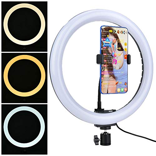 12 Selfie Light Ring, Ring Light with Universal Hose and 360░ Adjustable Phone Holder and Ball Head, 3200K-5600K LED Ring Light for Makeup, Live Broadcast, YouTube, Video Production, VLOG