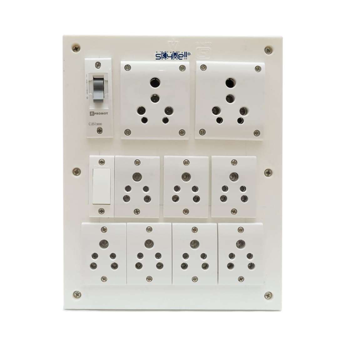 SKYWELL 16Amp-2 Outlet & 7Plug of 6Amp with MCB & Indicator Heavy Dute Extension Board with 1.5Sq MM 3Core Cable3 Meter 3