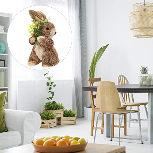 NUOBESTY Standing Bunny Figurine Straw Woven Easter Rabbit Holding Flower Doll Desktop Artificial Animal Model Sculpture Statue for Easter Day Garden Desktop Ornament 4