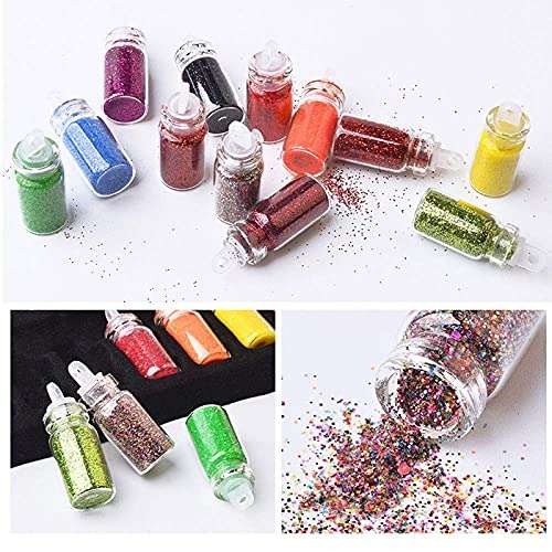 Belicia 48 Bottles Nail Art Sequins Glitter Shine Powder Manicure Decoration Nail Glitter Powder Sequins Manicure Sticker Design DIY Tip (48box) 5