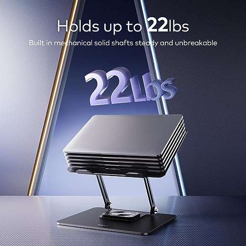 Laptop Stand for Desk, Laptop Riser with 360° Rotating Base, Adjustable Height Notebook Holder, Dual Rotary Shaft Fully Foldable for Easy Storage, Ergonomic Laptop Elevator for 10-16" Laptops 6