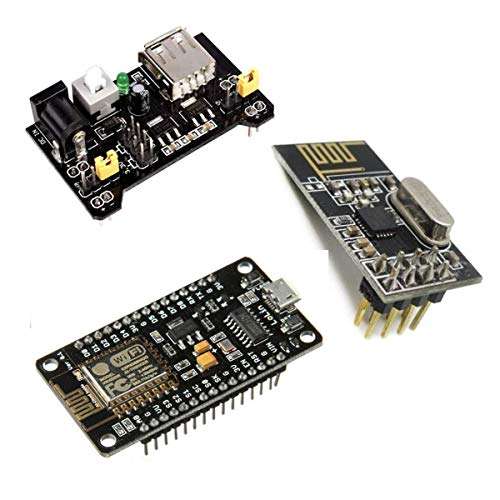 Robotbanao MB102 Breadboard 3.3V/5V Power Supply Regulator Module + NodeMCU ESP8266 WiFi Wireless Module + NRF24L01 2.4GHz Antenna Wireless Transceiver Module - Combo 1