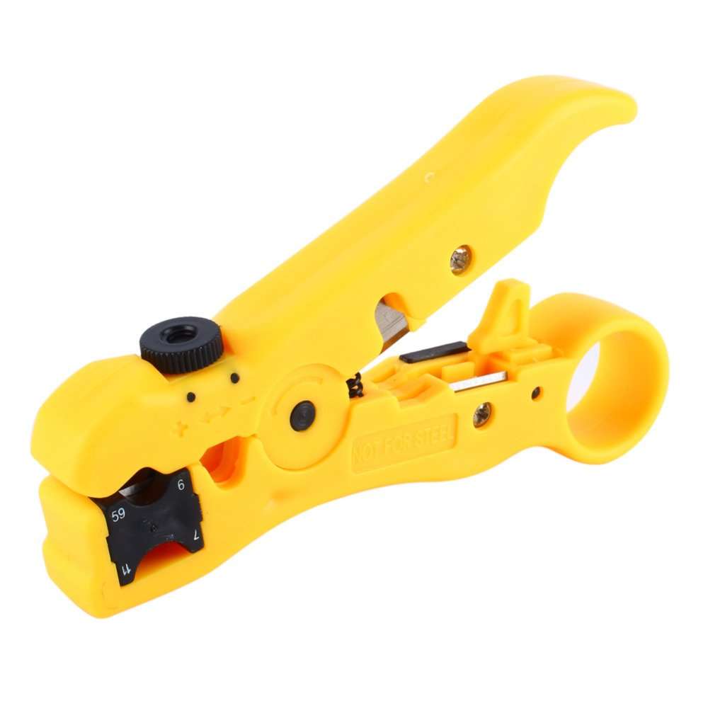 Generic Yellow Mulitifunctional Plastic Coax Coaxial Cable Wire Cutter RG59 RG6 RG7 RG11 Stripper Stripping Scissors Tool 1