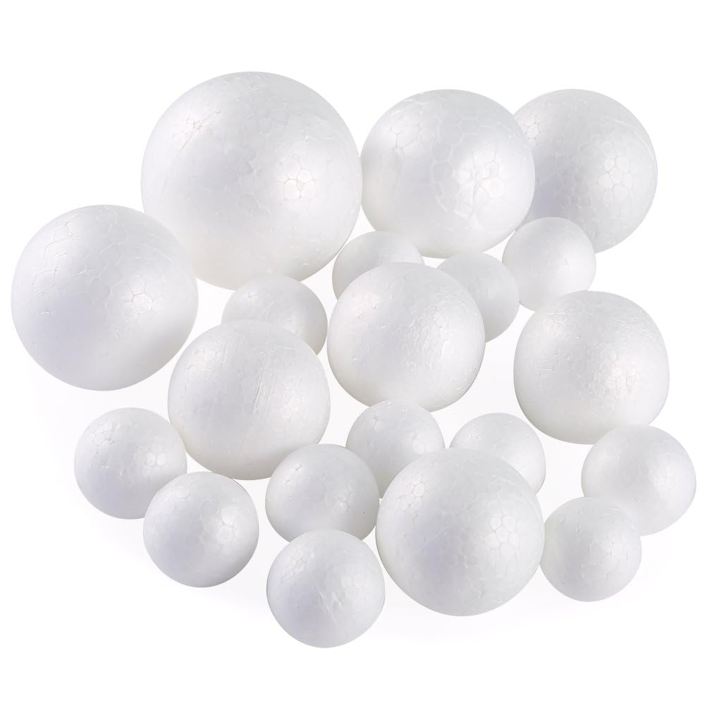 Pllieay 20 Pieces 5 Sizes White Foam Balls Polystyrene Craft Balls Art Decoration Foam Balls for Art, Craft, Household, School Projects and Party Decoration 1