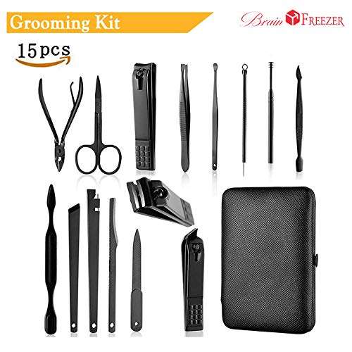 Brain Freezer 15 In 1 Nail Clipper Kit With Case Nail Care Set Pedicure Cutters Scissor Tweezer Knife Professional Manicure Set Tools Black Yellow 2