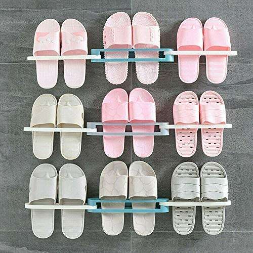 Delzon 3-in-1 ABS Wall Mounted Foldable Slippers Shoe Storage Organizer Rack Hanger/Towel Racks Holder (Multicolor) 2