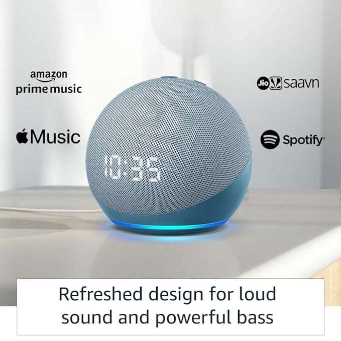 Amazon Echo Dot 4th Gen with clock | Smart speaker with powerful bass, LED display and Alexa (Blue) 3