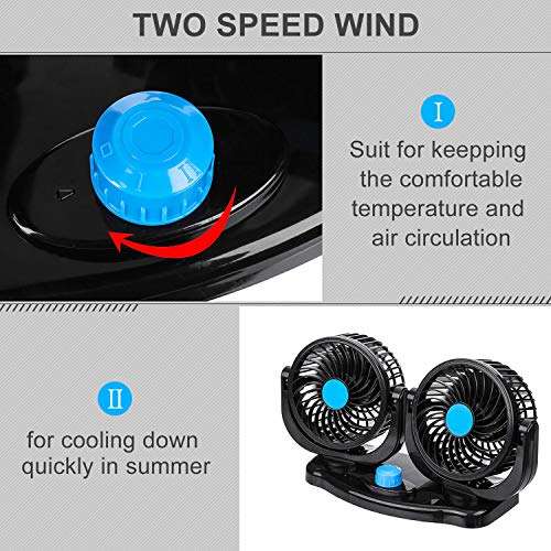 Kandid 360 Degree Rotatable Dual Head 2 Speed Quiet Dashboard Auto Cooling Air Fan For Tata Nano (12V) 2