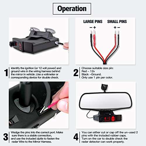 Contronix 12" RJ11 Mirror Wire Radar Detector Hardwire Power Cord kit for Escort Valentine One Uniden Beltronics（Inline Resistance Fuse with Braided | Multi Size Plugs | Plug and Play Mirror Lines 5