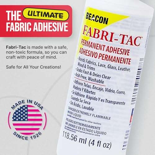 BEACON Fabri-Tac Premium Fabric Glue - Quick Drying, Crystal Clear, Permanent - for Fabrics, Canvas, Lace, Wood and More, 4-Ounce 6
