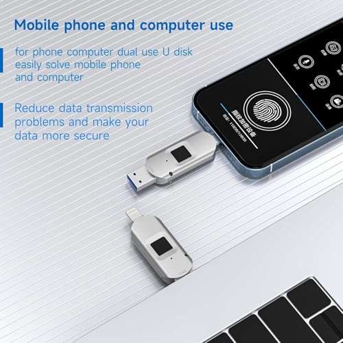 256/128/64GB Encrypted USB Drive, Fingerprint Flash Drive, 3-in-1 Secure Password Protected U Disk, Photo Memory Stick for Phone and-i-d/PC Portable (128GB) 4