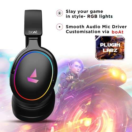 boAt Immortal IM 300 Over-Ear Wired Gaming Headphones with 50mm Drivers, 3D Spatial Sound, RGB LEDs, Dual Mics & Driver Customizations via Plugin Labz(Black Sabre) 4
