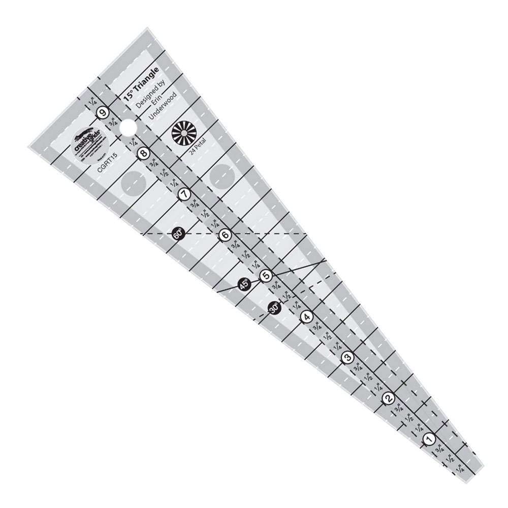 Creative Grids 15 Degree Triangle Ruler – CGRT15 – Made in USA, 3in x 9-1/2in, Non-Slip Grip Acrylic Quilting, Sewing, Crafting, Patchwork Ruler & Template 2