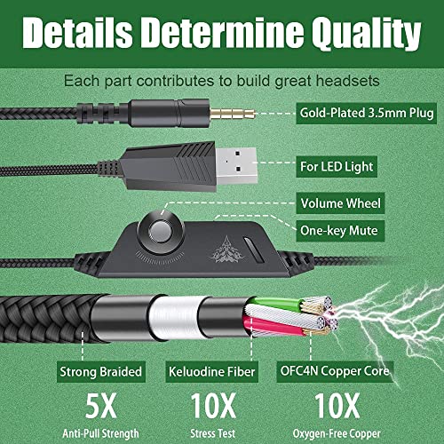 BENGOO G9000 Stereo Gaming Headset for PS4 PC Xbox One PS5 Controller, Noise Cancelling Over Ear Headphones with Mic, LED Light, Bass Surround, Soft Memory Earmuffs for Laptop Mac - Green 5