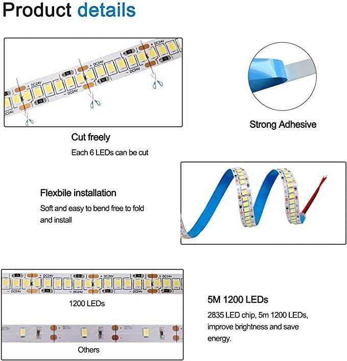 Imperial 240 Led Strip Light Flexible Strip Cove Light with Self Adhesive Surface (Natural (4000k) - 5 Meter) Decorative or Profile Light Driver/Adaptor NOT Included 4