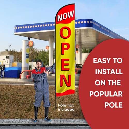 Open Flags for Businesses - Feather Banner - Now Open Sign for Business and House - Advertising Now Open Flag 12ft x 2.5ft Polyester 150D (Pole and hardware are not included) 6