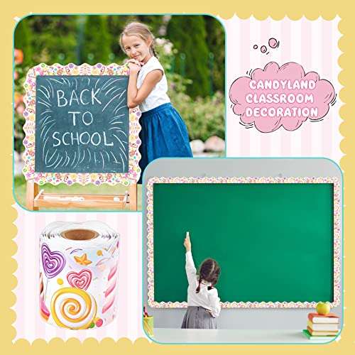 Outus 65.6ft Candyland Bulletin Board Border Lollipop Self Adhesive Scalloped Border Trims Sweet Themed Cutouts Bulletin Board for Classroom School Door Desk Supplies, Birthday Party Decorations 5