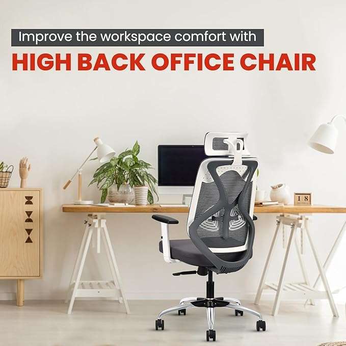 IAFA FURNITURE® Ergolux High Back Ergonomic Office & Study Chair | 3 Year Warranty | Adjustable Height, Tilt Lock, 2D Headrest, Adjustable Arms & Lumbar Support | Heavy Duty Metal Base | DIY | Grey 3