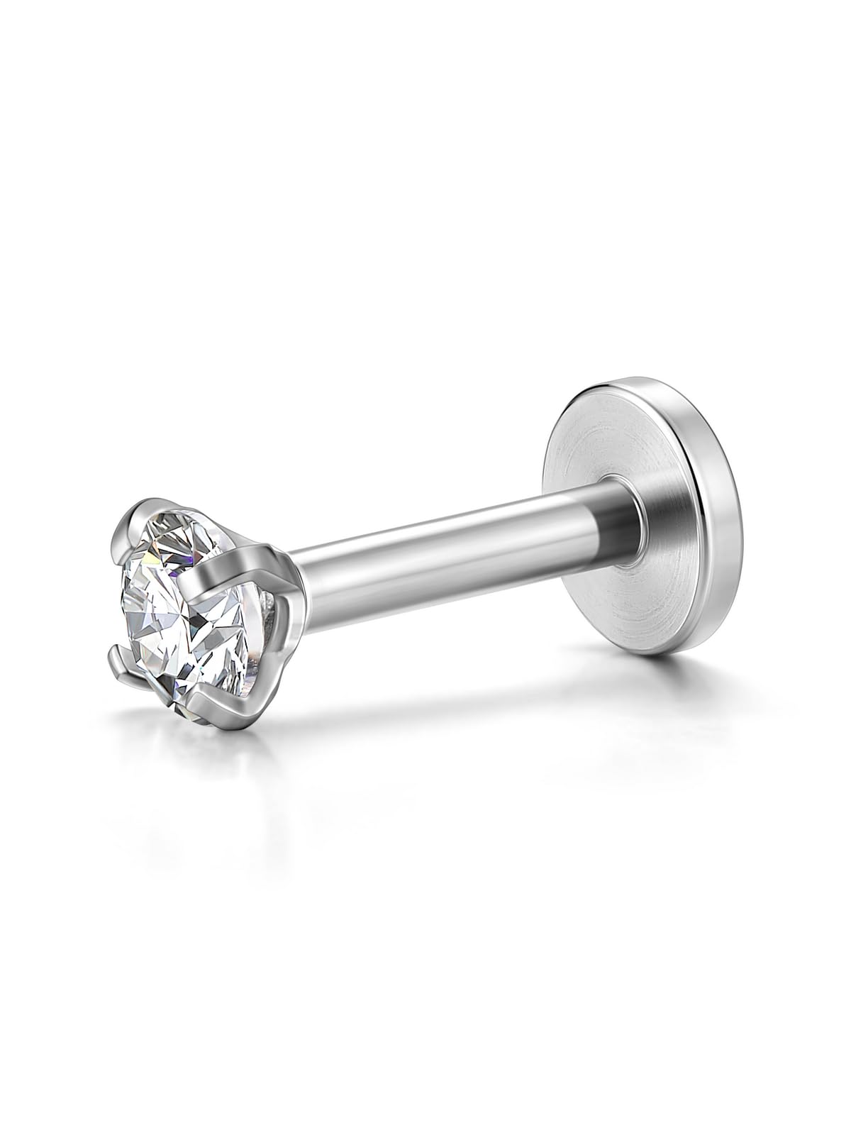 PiercingJ 2-4pcs 16g 316L Stainless Steel 3mm Cubic Zirconia Labret Monroe Lip Ring/Tragus/Helix Earring,6-12mm Bar Length 2