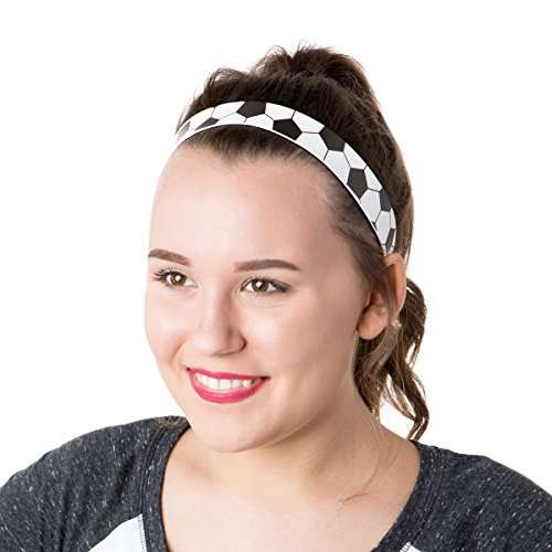 Hipsy Women's Adjustable NO Slip I Love Soccer Headbands (Black 2pk) 4