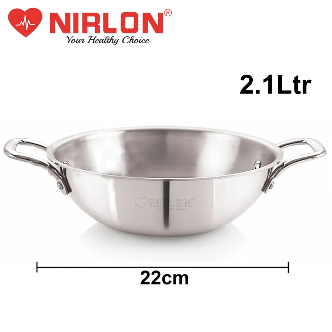 NIRLON Plus Triply Stainless Steel Cookware Combo Set|Kadhai 20cm-1.6Ltr|Kadhai 22cm-2Ltr|Sauce Pan 18cm-2.1Ltr|Safe to Use|Metal Spatula Friendly(Induction and Gas Stove Friendly) 4