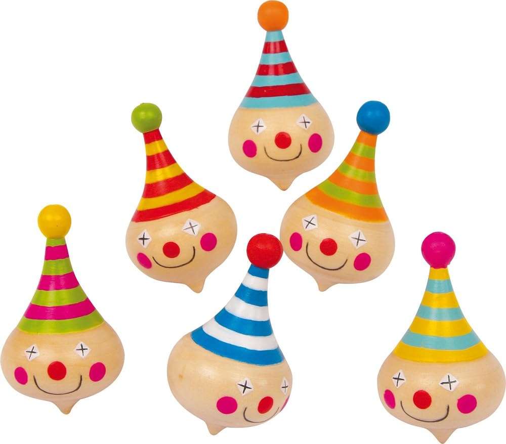 Small Foot 6138 Set of 6 Spinning Tops Clown Made of Wood, with Clown Faces, as a Present or for Birthdays, from 3 Years Old 1