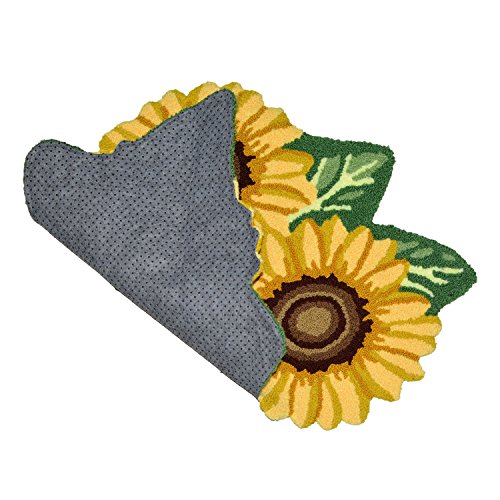 USTIDE Sunflower Rug for Kitchen Handmade Rug Yellow Flower Floor Mat Modern Rustic Carpet Washable Non-Slip Bathroom Mat for Bedroom/Foyer 3x2 6
