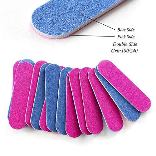 100 Pcs Mini Nail Files Bulk, Mwoot Disposable Double Sided Emery Board 180/240 Grit, Fingernail Nail File Buffer Set Manicure Tool for Natural Acrylic Fake Nails Home and Salon Use 3