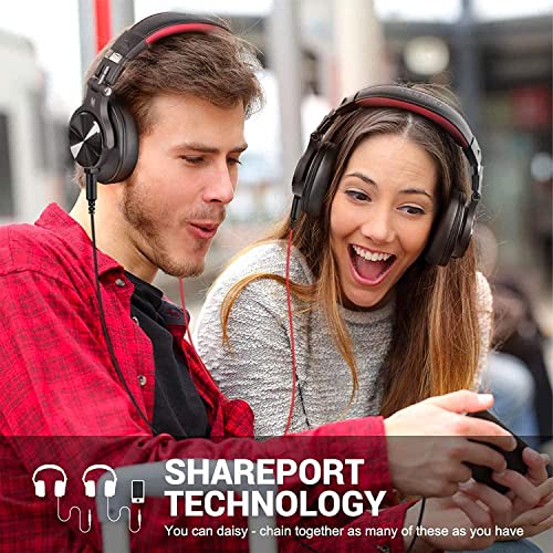 OneOdio A71 Hi-Res Studio Recording Headphones - Wired Over Ear Headphones with SharePort, Monitoring Mixing Foldable Headset with Stereo Sound, 3.5/6.35MM Jack for PC Computer DJ Guitar-Red 5