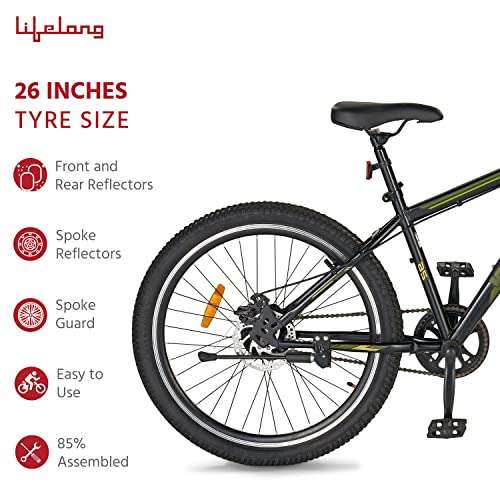 Lifelong LLBC2602 Falcon 26T with Disc Brake and Suspension Freeride Cycle (Black) I Ideal for: Unisex Adults (Above 12 Years) I Frame Size: 18" | Ideal Height : 5 ft 4 inch| 85% Assembled 5