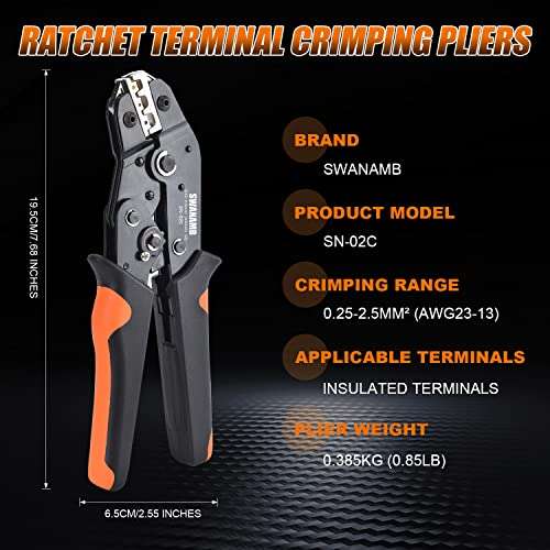 SWANAMB Wire Crimping Tool Kit AWG 23-13 With 280 PCS Insulated Wire Electrical Connectors - Butt, Ring, Spade, Quick Disconnect - Crimp Terminals Cable Lugs Assortment Kit Crimping plier Set 2