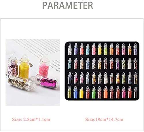 Belicia 48 Bottles/Set DIY Nail Art Charms Kit 3D Holographic Glitter Contain Nail Sequins Iridescent Flakes for Body Face Hair Make Up Nail Art Mixed Decals Decoration 2