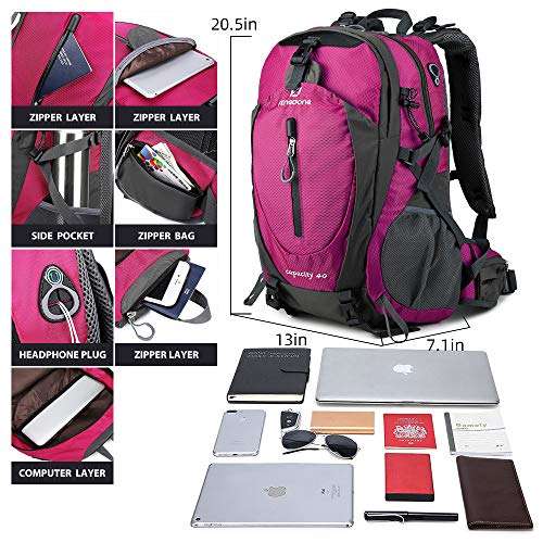 FENGDONG 40L Waterproof Lightweight Outdoor Daypack Hiking,Camping,Travel Backpack for Women Men Pink 3